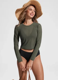 Cover Up Mesh Cropped Long Sleeve