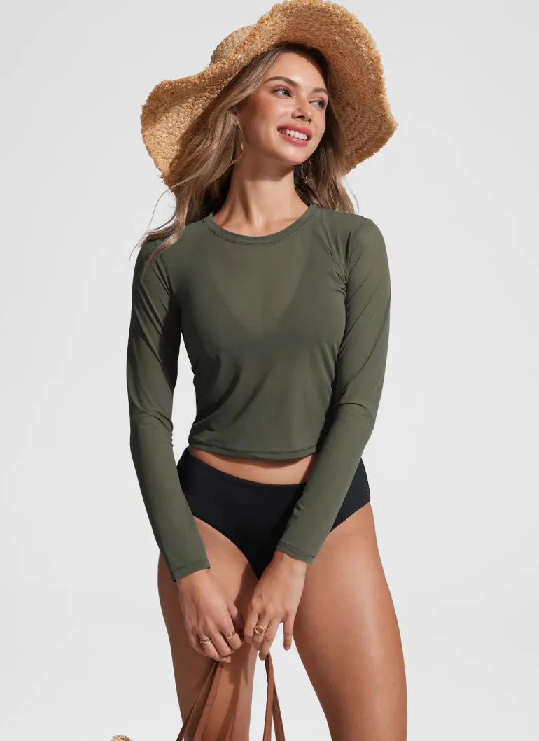 Cover Up Mesh Cropped Long Sleeve