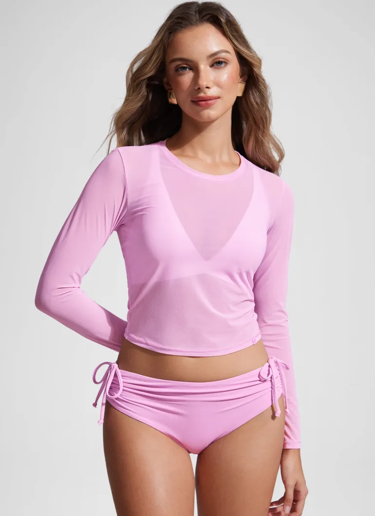 Cover Up Mesh Cropped Long Sleeve