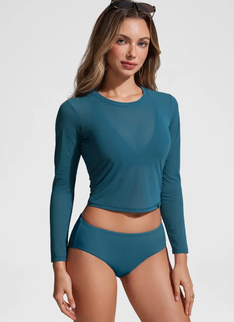 Cover Up Mesh Cropped Long Sleeve