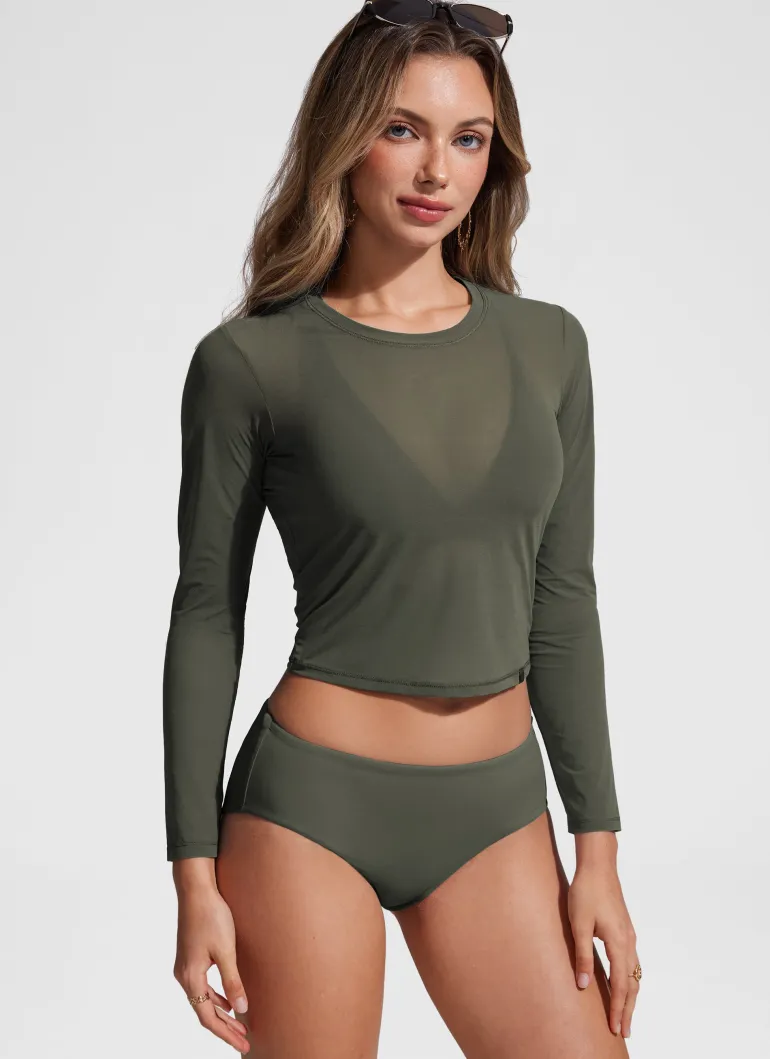 Cover Up Mesh Cropped Long Sleeve