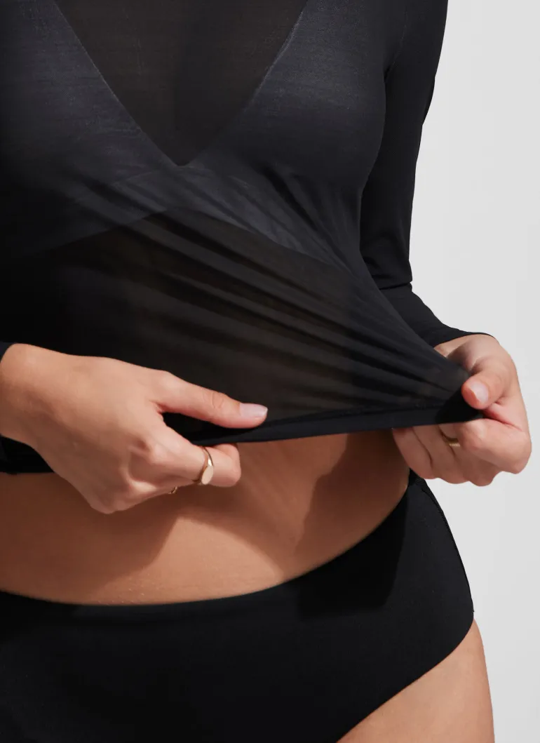 Cover Up Mesh Cropped Long Sleeve