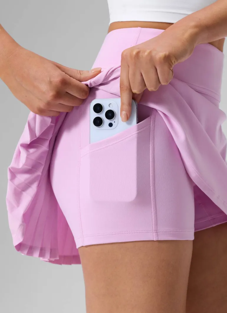 Dual-fabric Pleated Back Mini Tennis Skirt