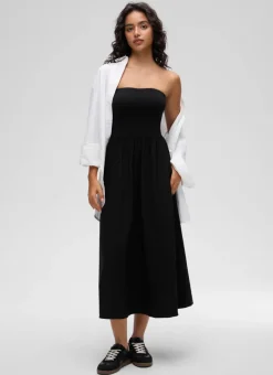 Dual-fabric Strapless Maxi Dress