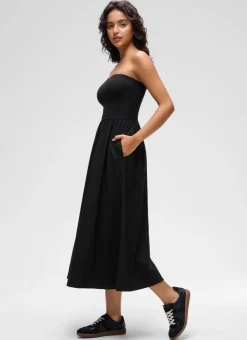 Dual-fabric Strapless Maxi Dress