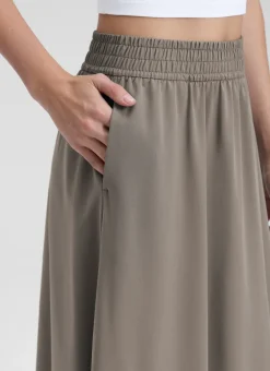 Feathery-Fit Drapey Pockets Midi Skirt