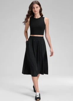 Feathery-Fit Drapey Pockets Midi Skirt