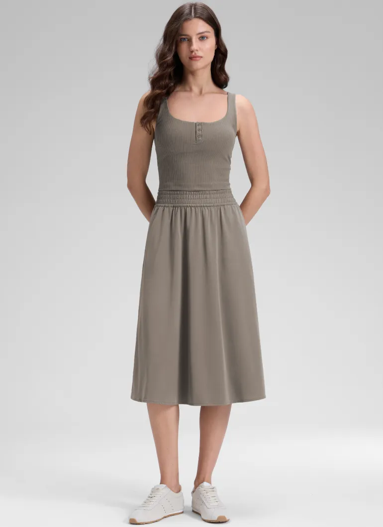 Feathery-Fit Drapey Pockets Midi Skirt