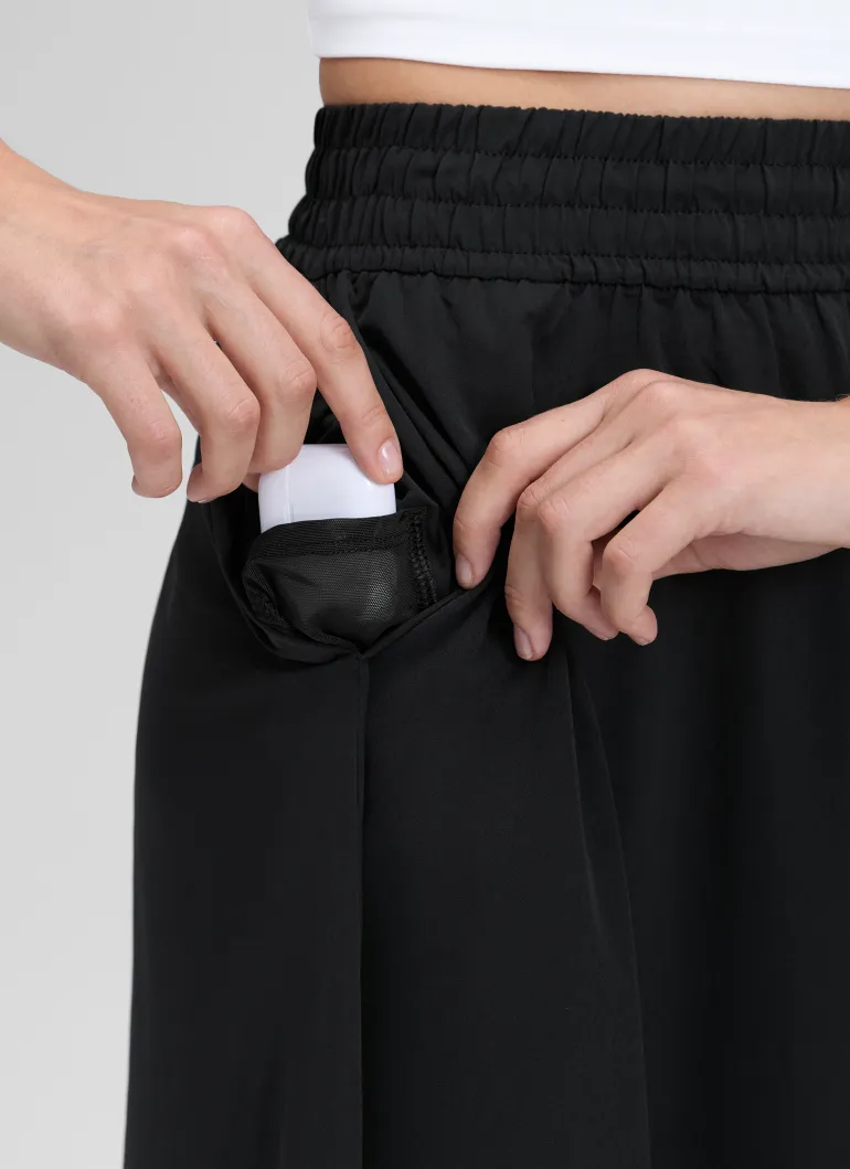 Feathery-Fit Drapey Pockets Midi Skirt