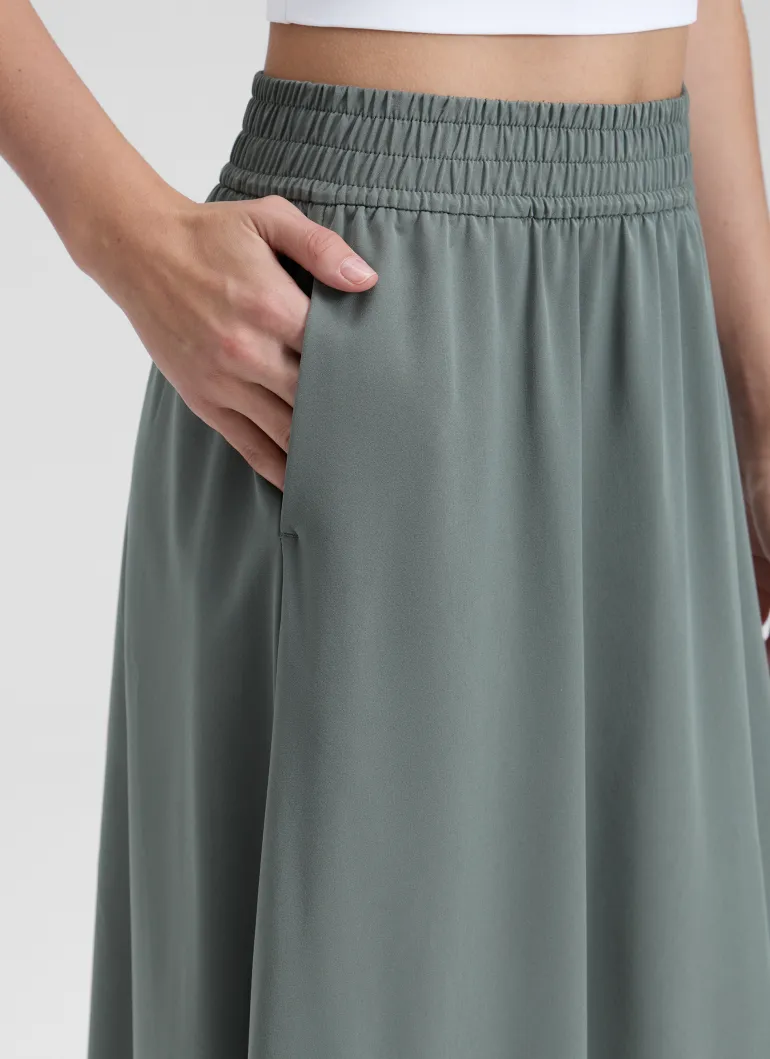 Feathery-Fit Drapey Pockets Midi Skirt