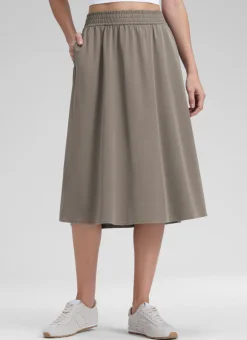 Feathery-Fit Drapey Pockets Midi Skirt