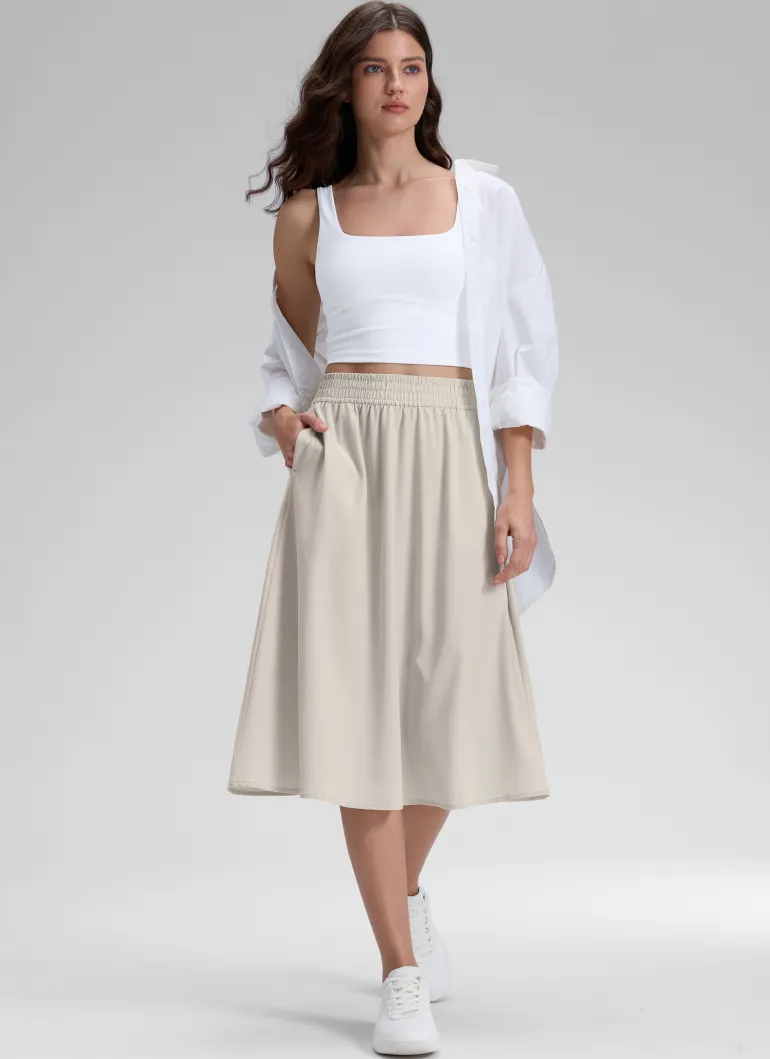 Feathery-Fit Drapey Pockets Midi Skirt