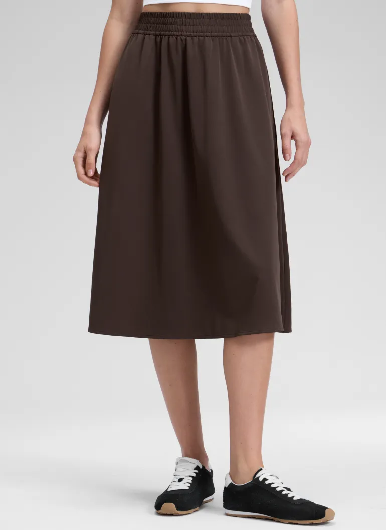 Feathery-Fit Drapey Pockets Midi Skirt