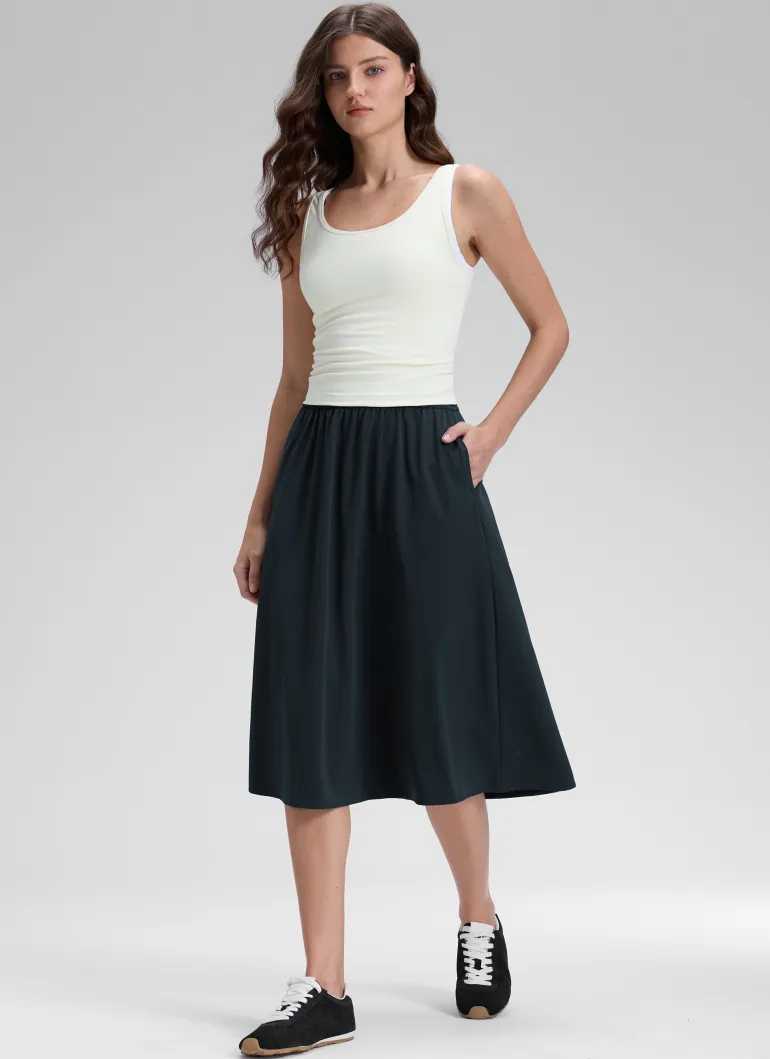 Feathery-Fit Drapey Pockets Midi Skirt
