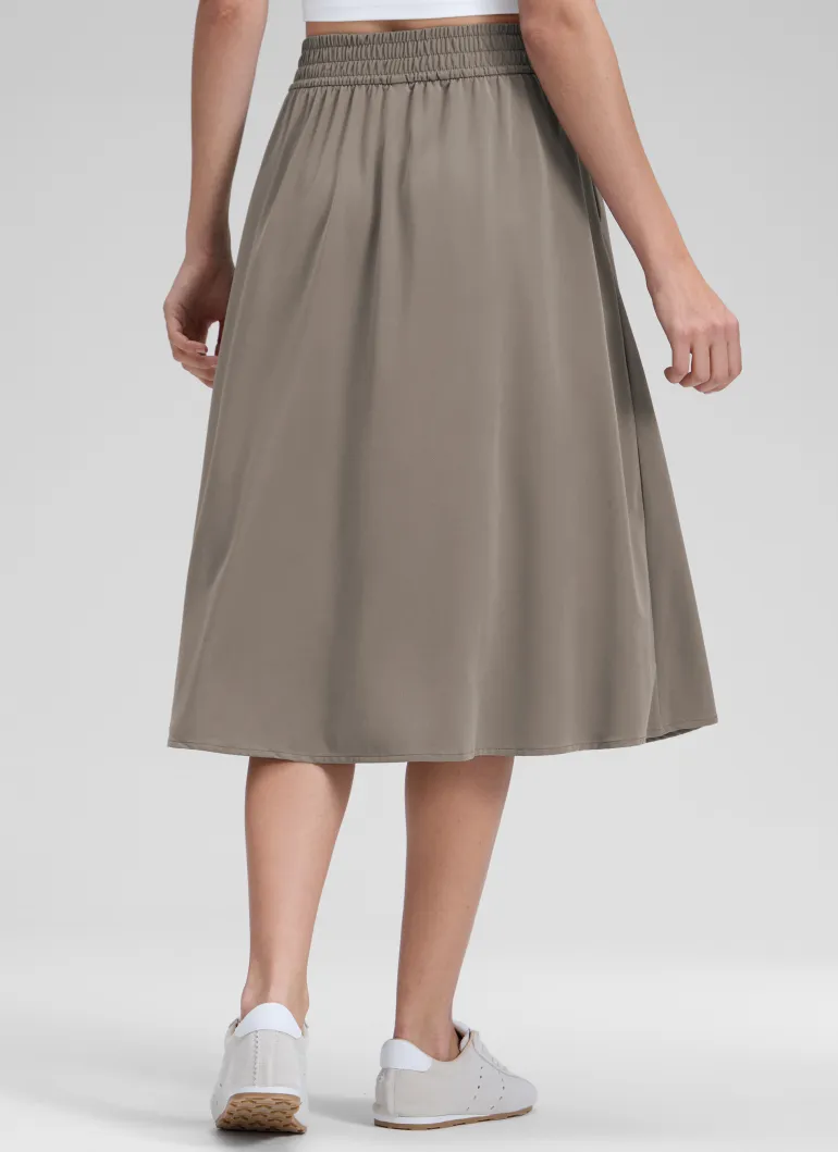 Feathery-Fit Drapey Pockets Midi Skirt