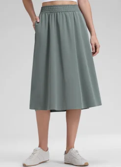 Feathery-Fit Drapey Pockets Midi Skirt