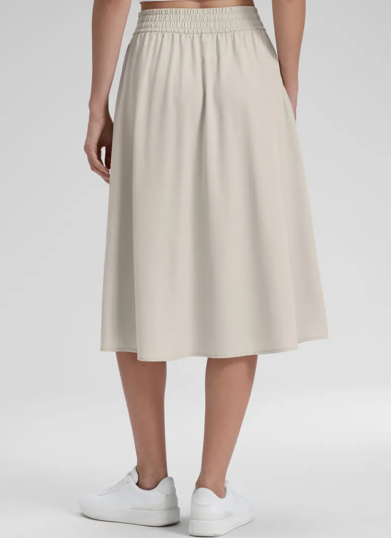 Feathery-Fit Drapey Pockets Midi Skirt