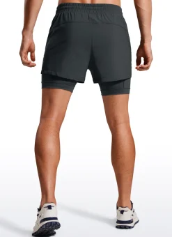 Feathery-Fit 2 in 1 Athletic Shorts 3.5''- with Pockets & Long Liner