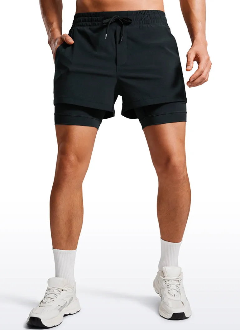 Feathery-Fit 2 in 1 Athletic Shorts 3.5''- with Pockets & Long Liner