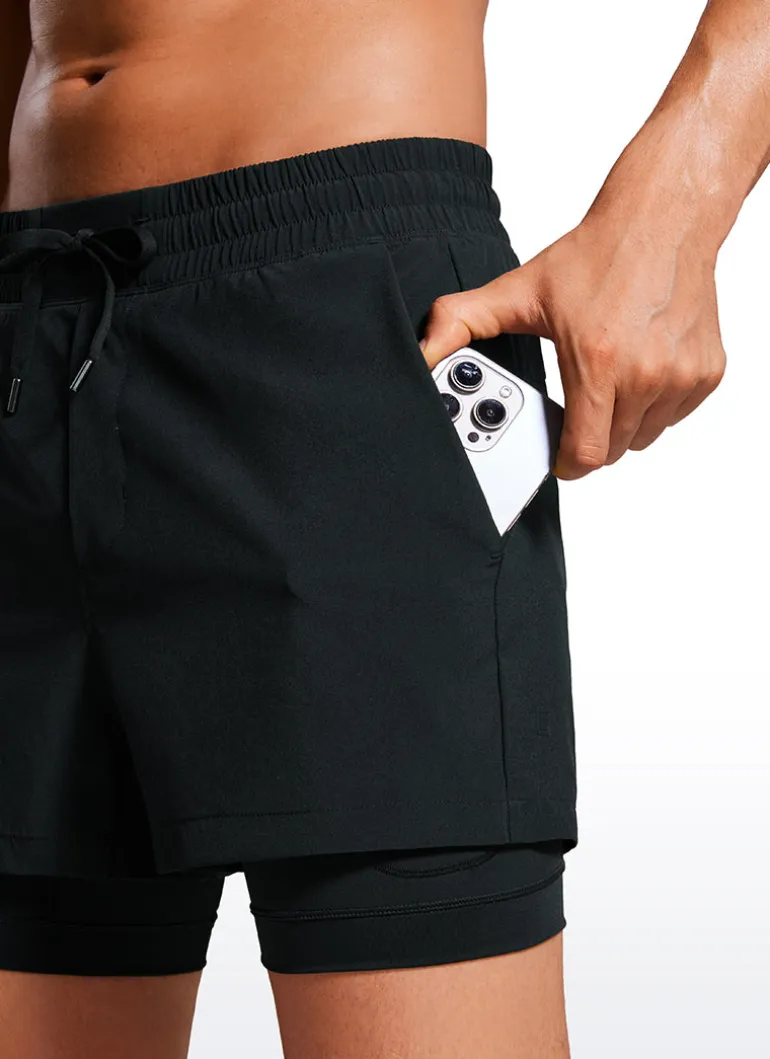 Feathery-Fit 2 in 1 Athletic Shorts 3.5''- with Pockets & Long Liner