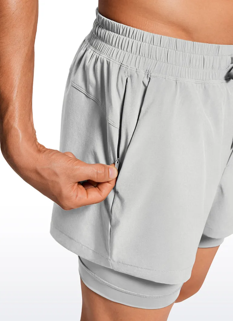 Feathery-Fit 2 in 1 Athletic Shorts 3.5''- with Pockets & Long Liner