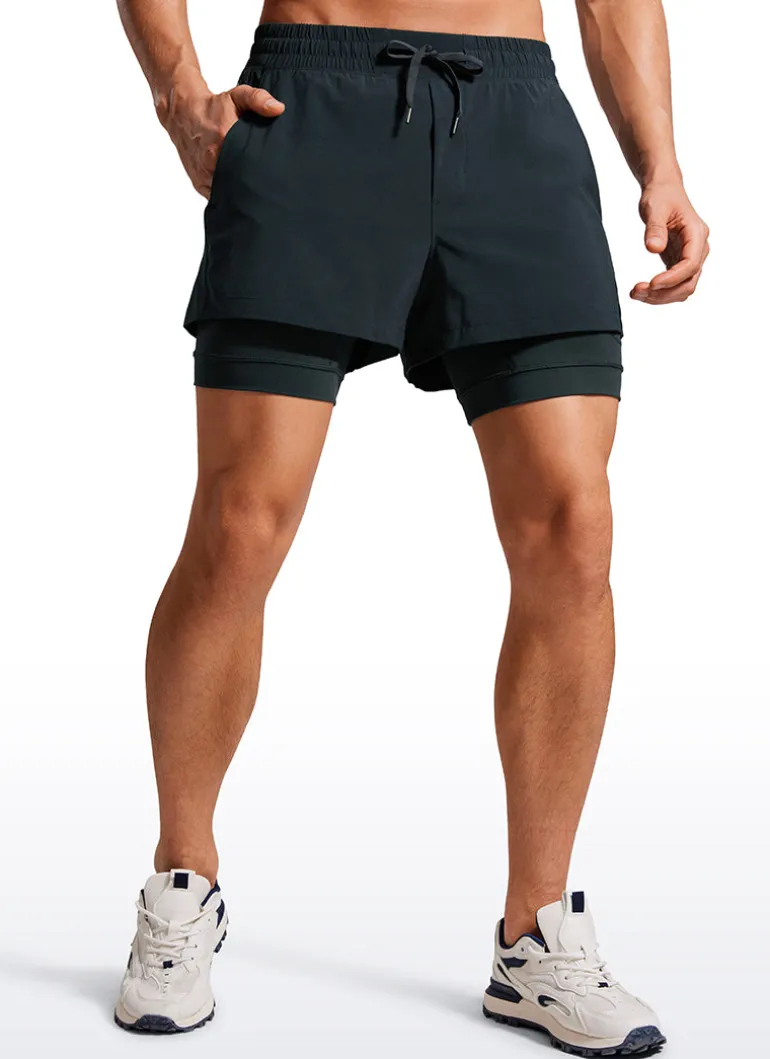Feathery-Fit 2 in 1 Athletic Shorts 3.5''- with Pockets & Long Liner