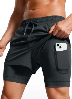 Feathery-Fit 2 in 1 Athletic Shorts 3.5''- with Pockets & Long Liner