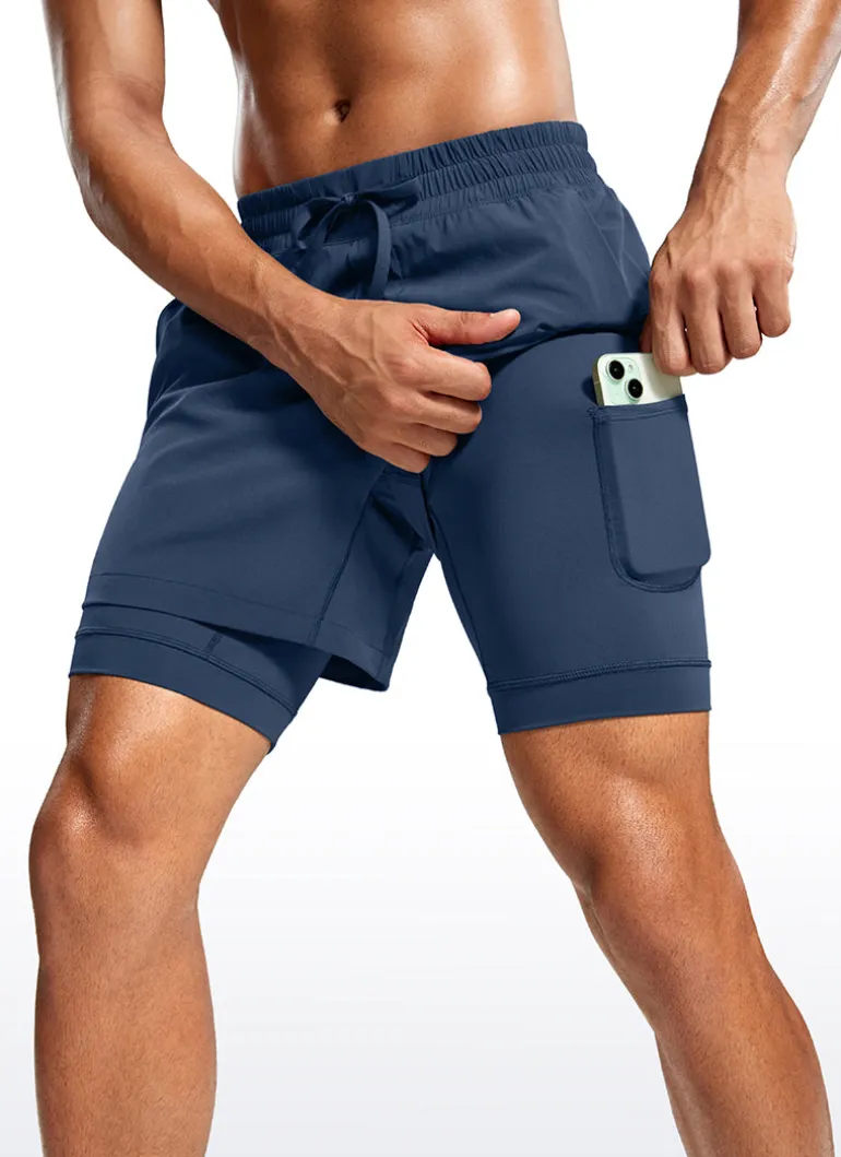 Feathery-Fit 2 in 1 Athletic Shorts 5''- with Pockets & Long Liner