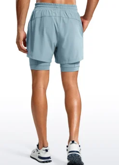 Feathery-Fit 2 in 1 Athletic Shorts 5''- with Pockets & Long Liner