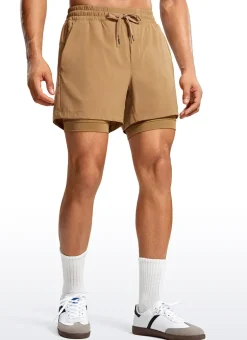 Feathery-Fit 2 in 1 Athletic Shorts 5''- with Pockets & Long Liner