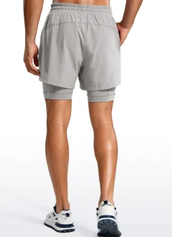 Feathery-Fit 2 in 1 Athletic Shorts 5''- with Pockets & Long Liner