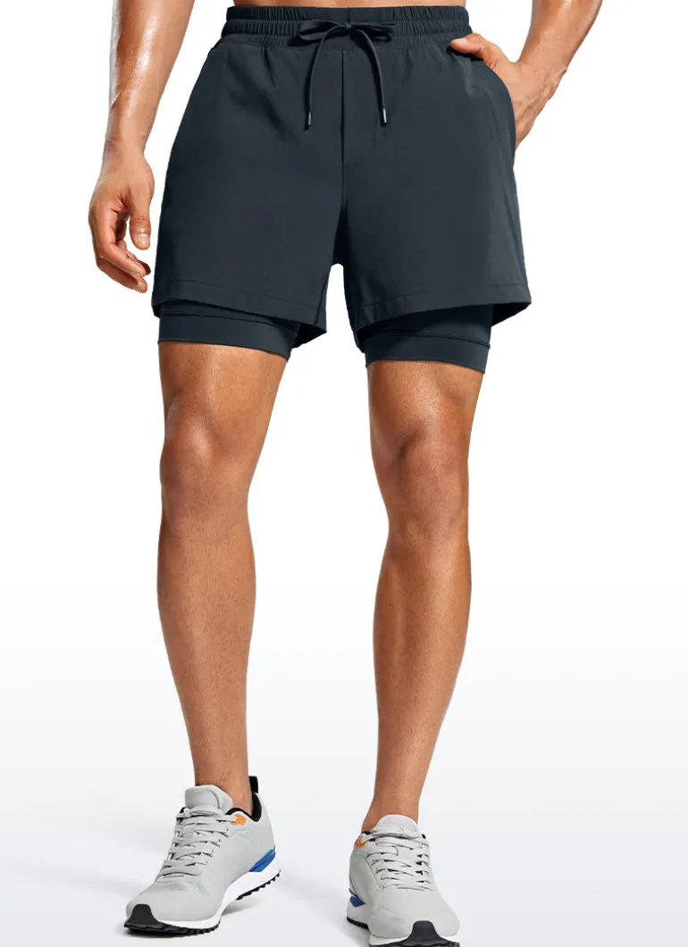 Feathery-Fit 2 in 1 Athletic Shorts 5''- with Pockets & Long Liner