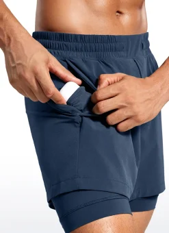Feathery-Fit 2 in 1 Athletic Shorts 5''- with Pockets & Long Liner