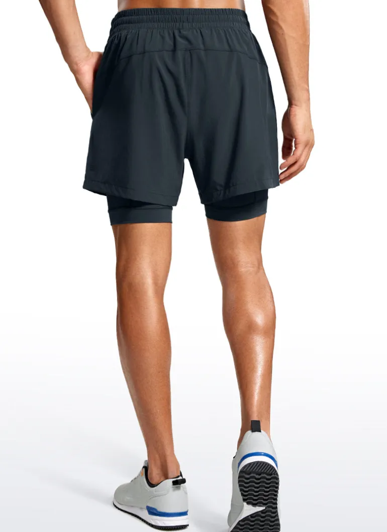 Feathery-Fit 2 in 1 Athletic Shorts 5''- with Pockets & Long Liner