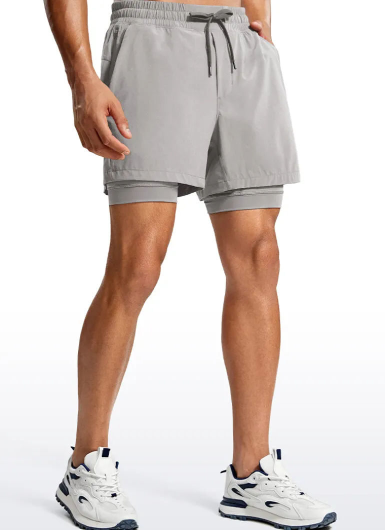 Feathery-Fit 2 in 1 Athletic Shorts 5''- with Pockets & Long Liner