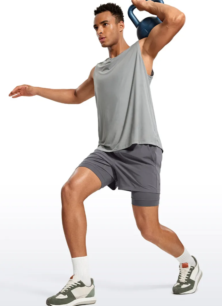 Feathery-Fit 2 in 1 Athletic Shorts 5''- with Pockets & Long Liner
