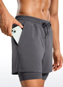 Feathery-Fit 2 in 1 Athletic Shorts 5''- with Pockets & Long Liner