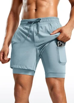 Feathery-Fit 2 in 1 Athletic Shorts 5''- with Pockets & Long Liner