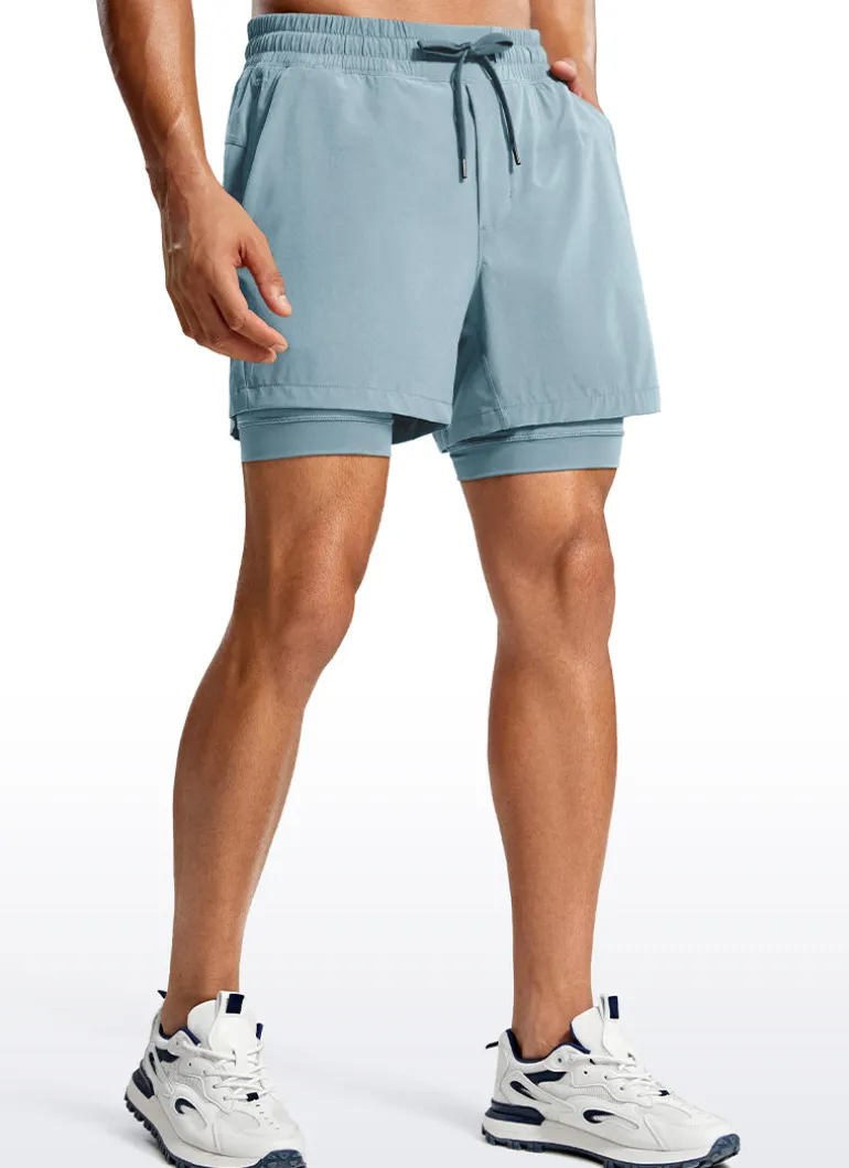 Feathery-Fit 2 in 1 Athletic Shorts 5''- with Pockets & Long Liner
