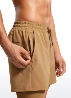 Feathery-Fit 2 in 1 Athletic Shorts 5''- with Pockets & Long Liner
