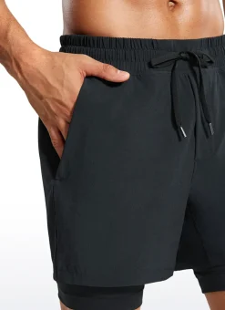 Feathery-Fit 2 in 1 Athletic Shorts 5''- with Pockets & Long Liner