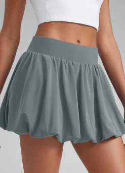 Feathery-Fit Soft Bubble Hem Balloon Ruffle Skort