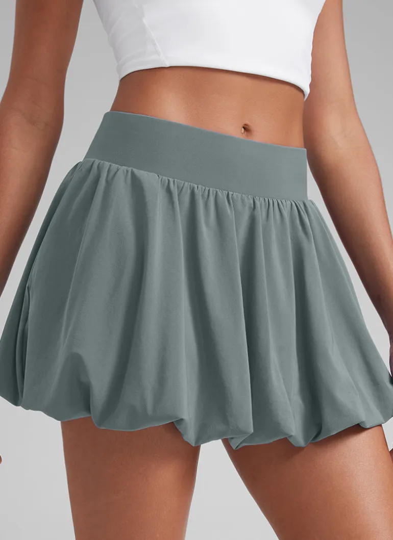 Feathery-Fit Soft Bubble Hem Balloon Ruffle Skort