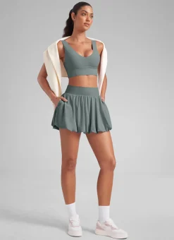 Feathery-Fit Soft Bubble Hem Balloon Ruffle Skort