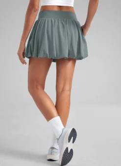Feathery-Fit Soft Bubble Hem Balloon Ruffle Skort