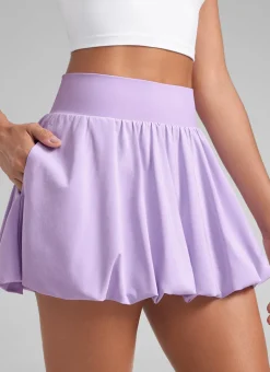 Feathery-Fit Soft Bubble Hem Balloon Ruffle Skort