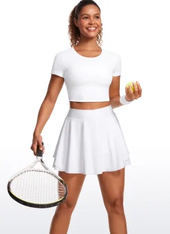Feathery-Fit Soft Flat Waist Ruffle Layered Tennis Skirts 15''