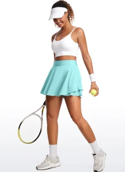 Feathery-Fit Soft Flat Waist Ruffle Layered Tennis Skirts 15''