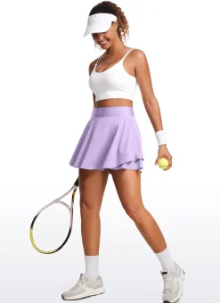 Feathery-Fit Soft Flat Waist Ruffle Layered Tennis Skirts 15''