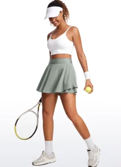 Feathery-Fit Soft Flat Waist Ruffle Layered Tennis Skirts 15''